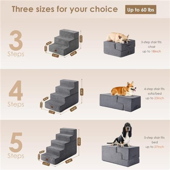 Dog Stairs for Bed 18”H, 4-Step Dog Steps for High Bed, Pet Steps for Small Dogs - Picture 2 of 7